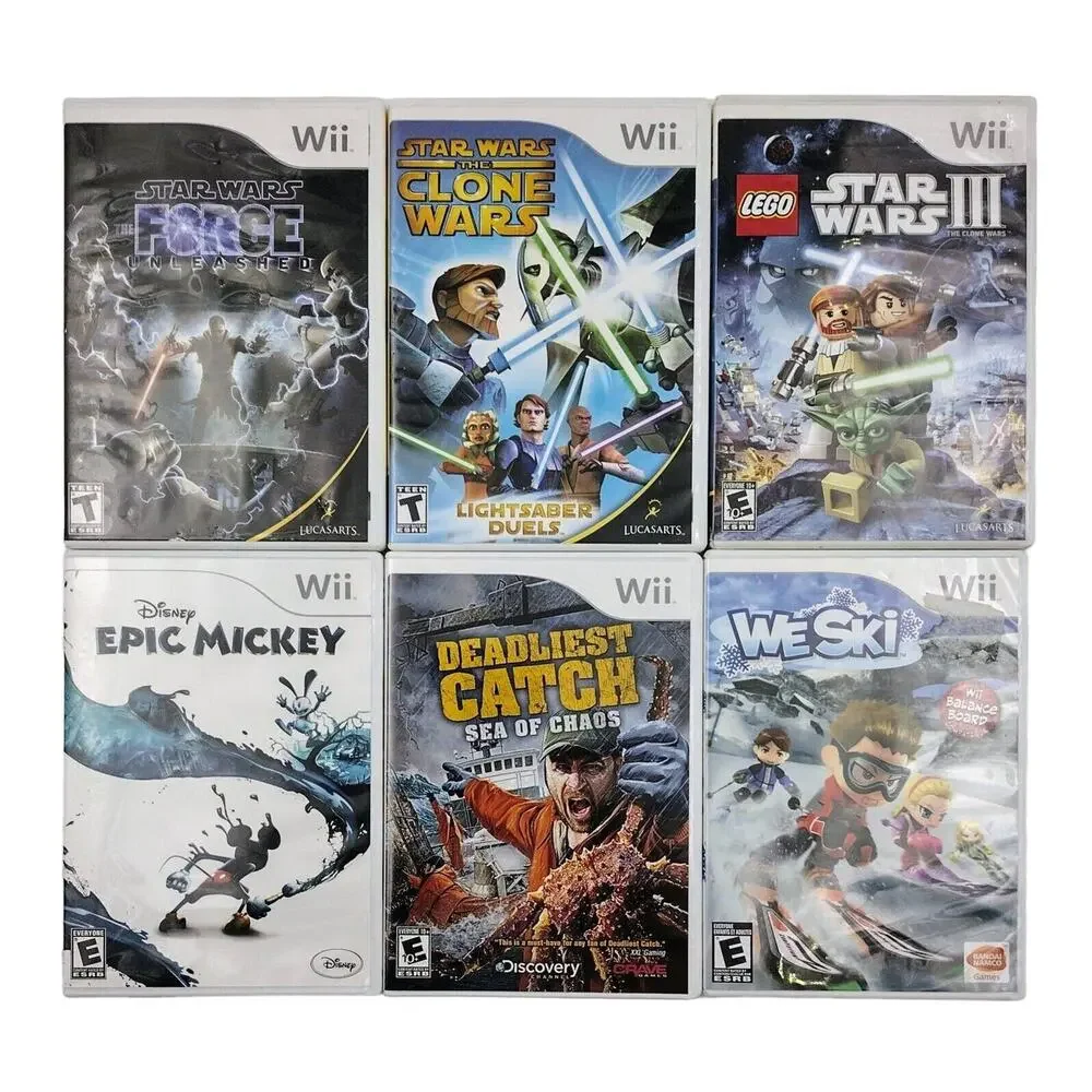 Wii 6 Game Lot LEGO Star Wars Clone Wars Epic Mickey Deadliest Catch We Ski